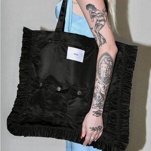 KkCo Studio Utility Tote Bag NEW Black RuffleTrim- Sold Out 17”x17